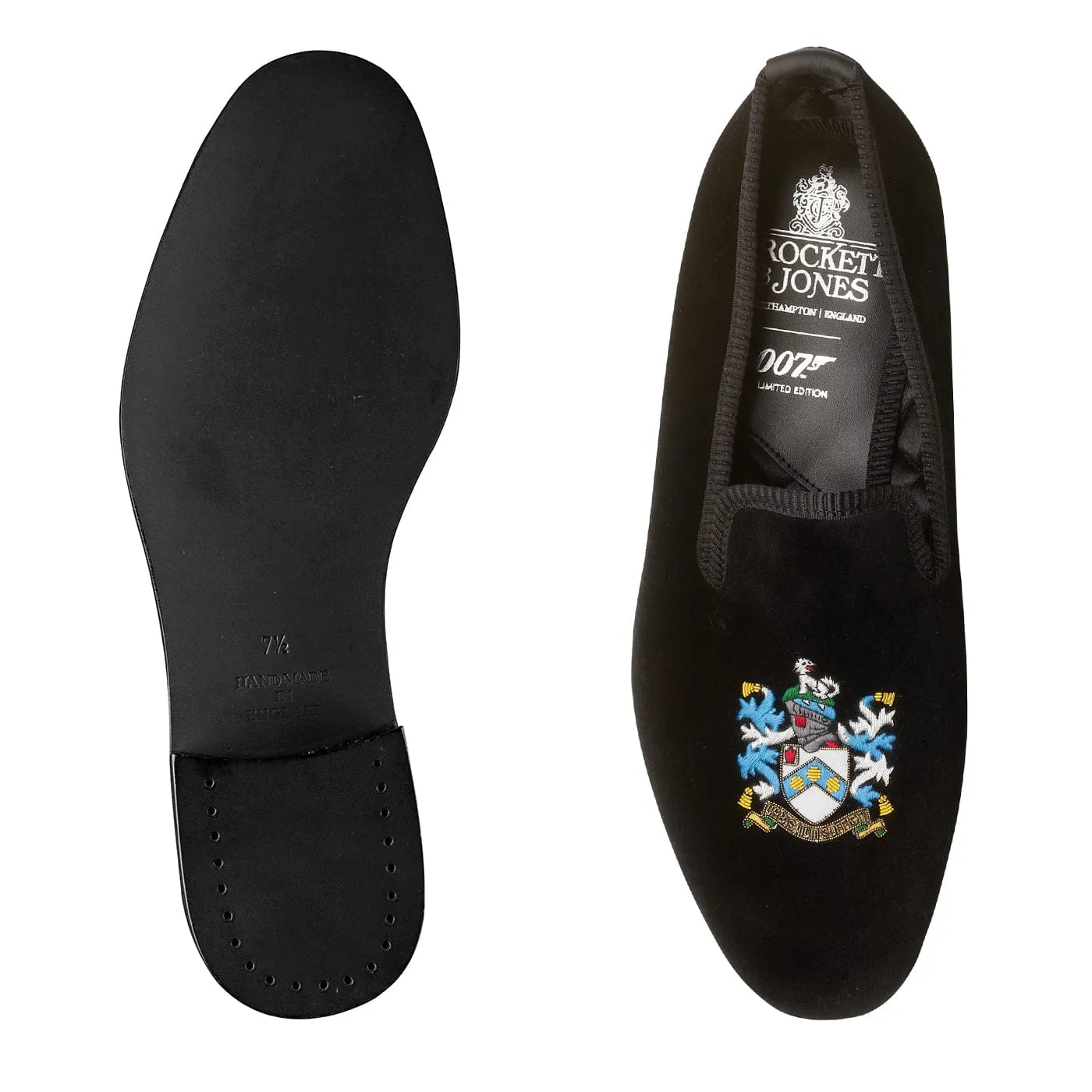 Bond Coat of Arms Black Velvet,Men Slippers