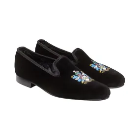 Bond Coat of Arms Black Velvet,Men Slippers