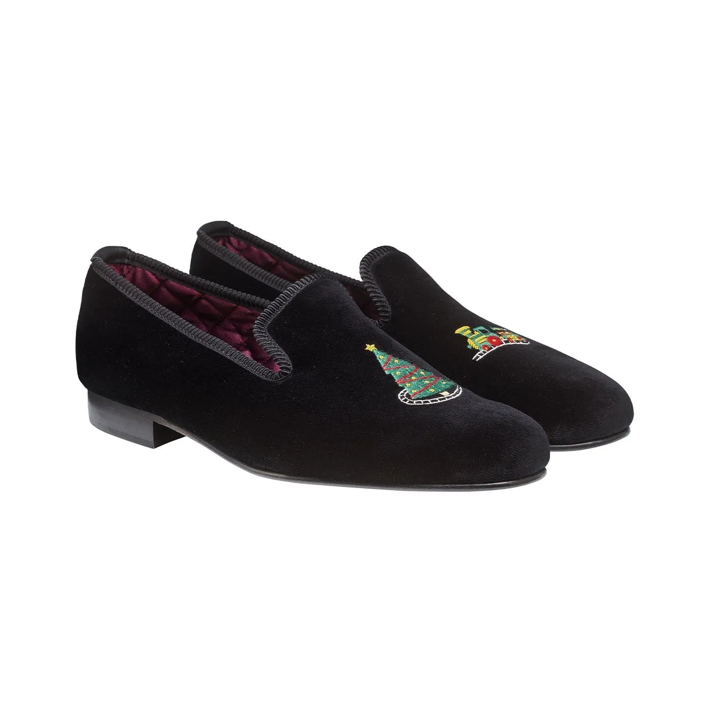 Christmas Tree Black Velvet,Men Slippers