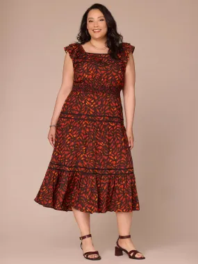 Double Ruffle Cap Sleeve Square Neck Three-Tier Plus Size Woven Dress,Women Clothing