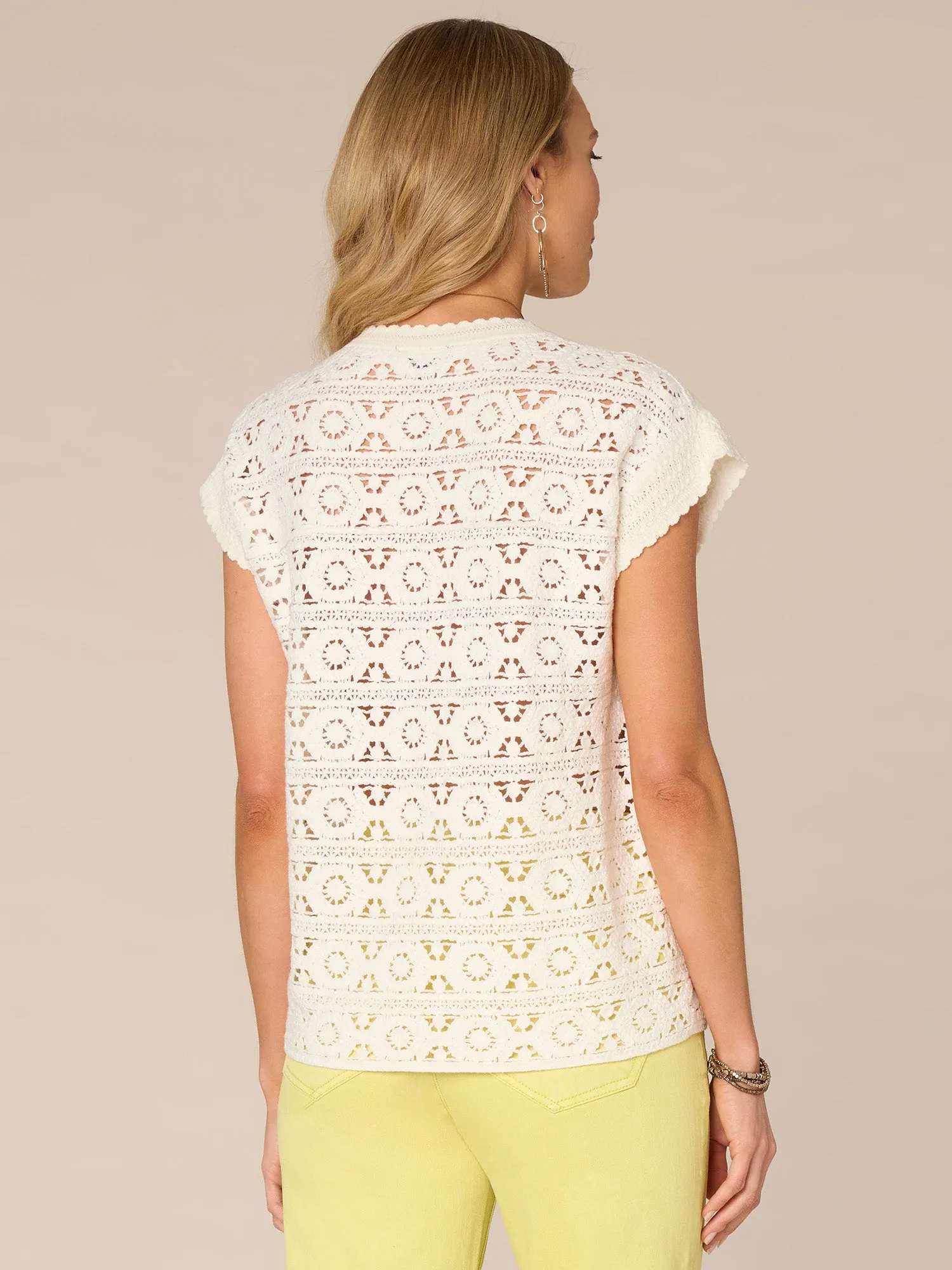 Extended Cap Sleeve Round Neck Open Back Mixed Stitch Sweater Top,Women Clothing
