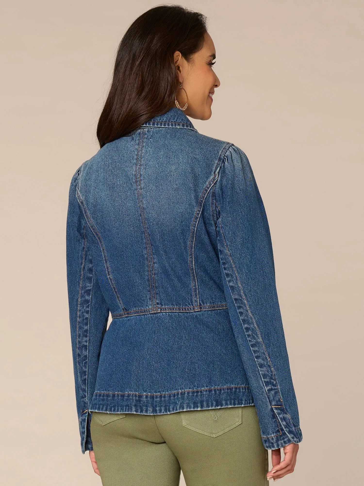Long Sleeve Zip Front Curved Peplum Hem Jacket with Pockets,Women Clothing