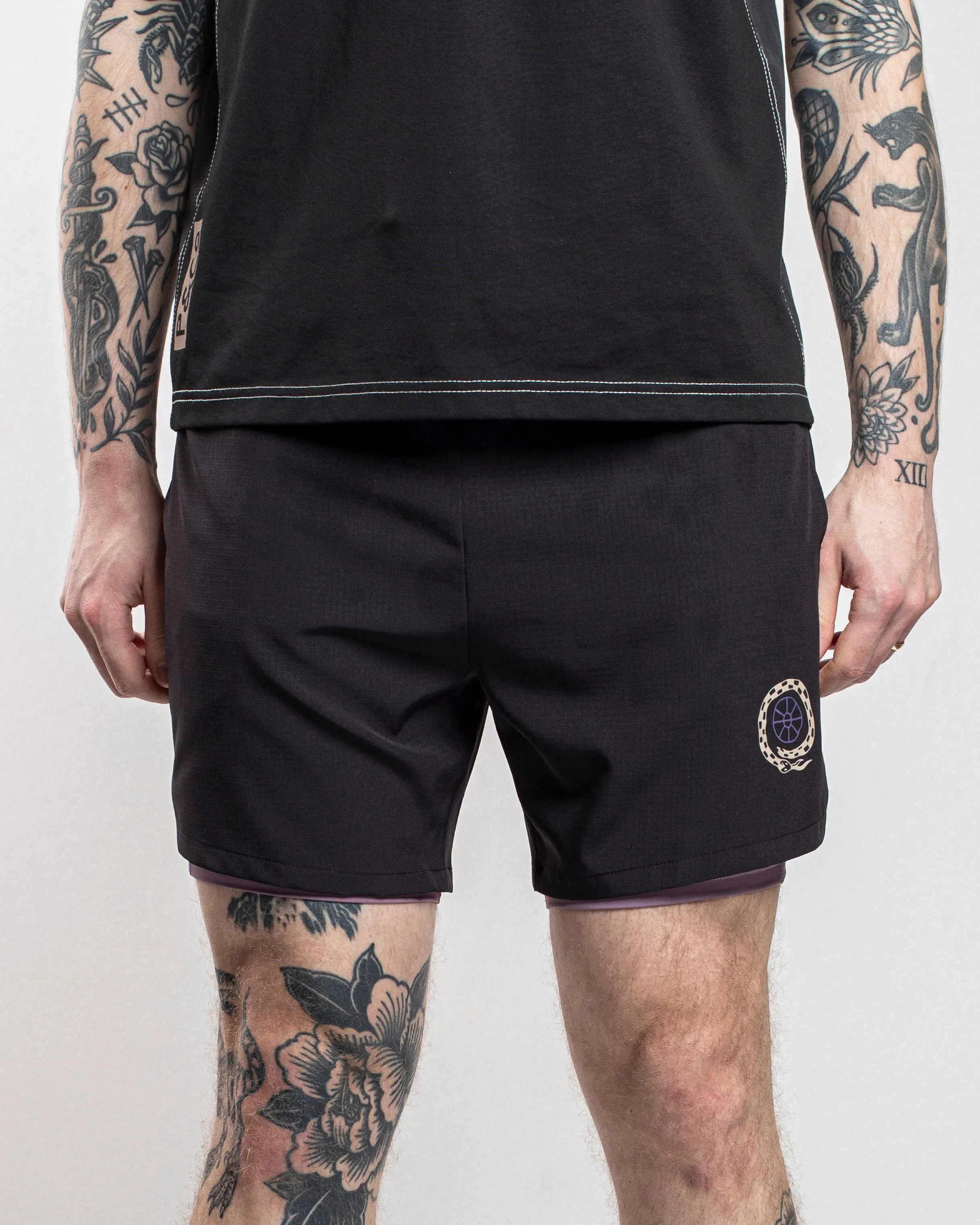 Mindset 2-in-1 Trail Short - Black & Plum,Men Shorts
