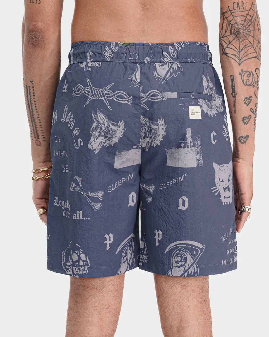Neon Bones Swim Shorts - Smoke Blue,Men Shorts