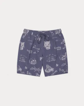 Neon Bones Swim Shorts - Smoke Blue,Men Shorts