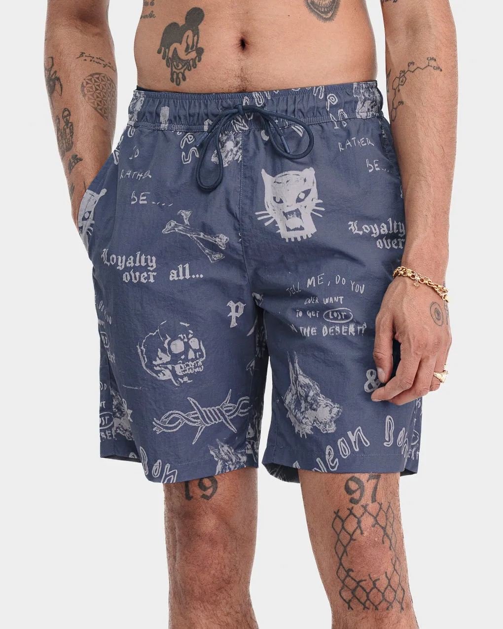Neon Bones Swim Shorts - Smoke Blue,Men Shorts