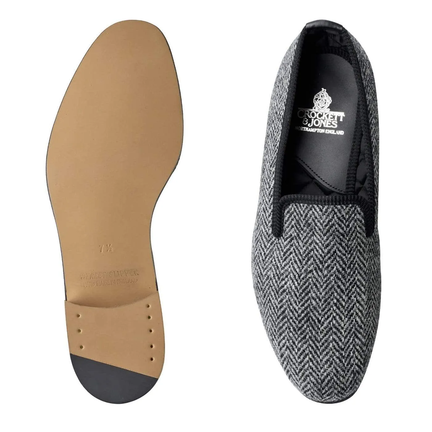 Plain Albert Grey Harris Tweed,Men Slippers