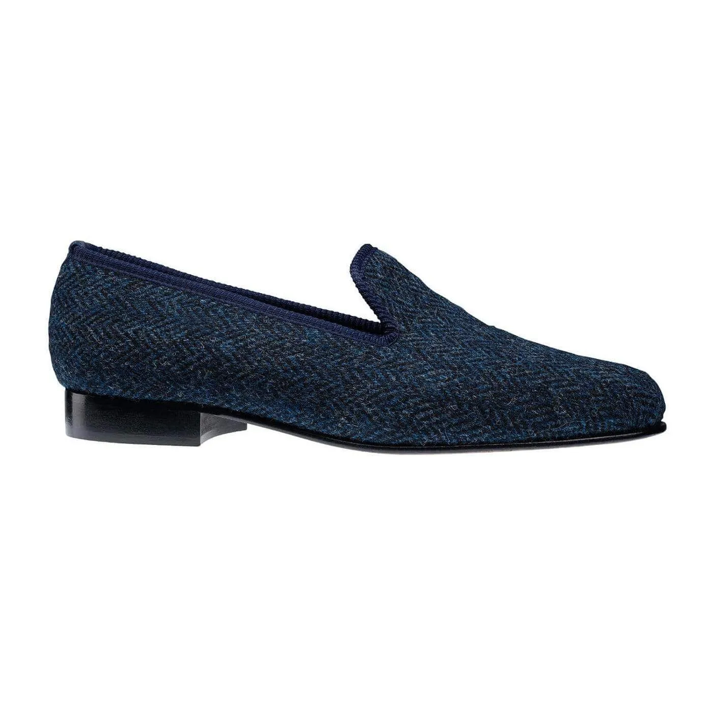 Plain Albert Navy Harris Tweed,Men Slippers