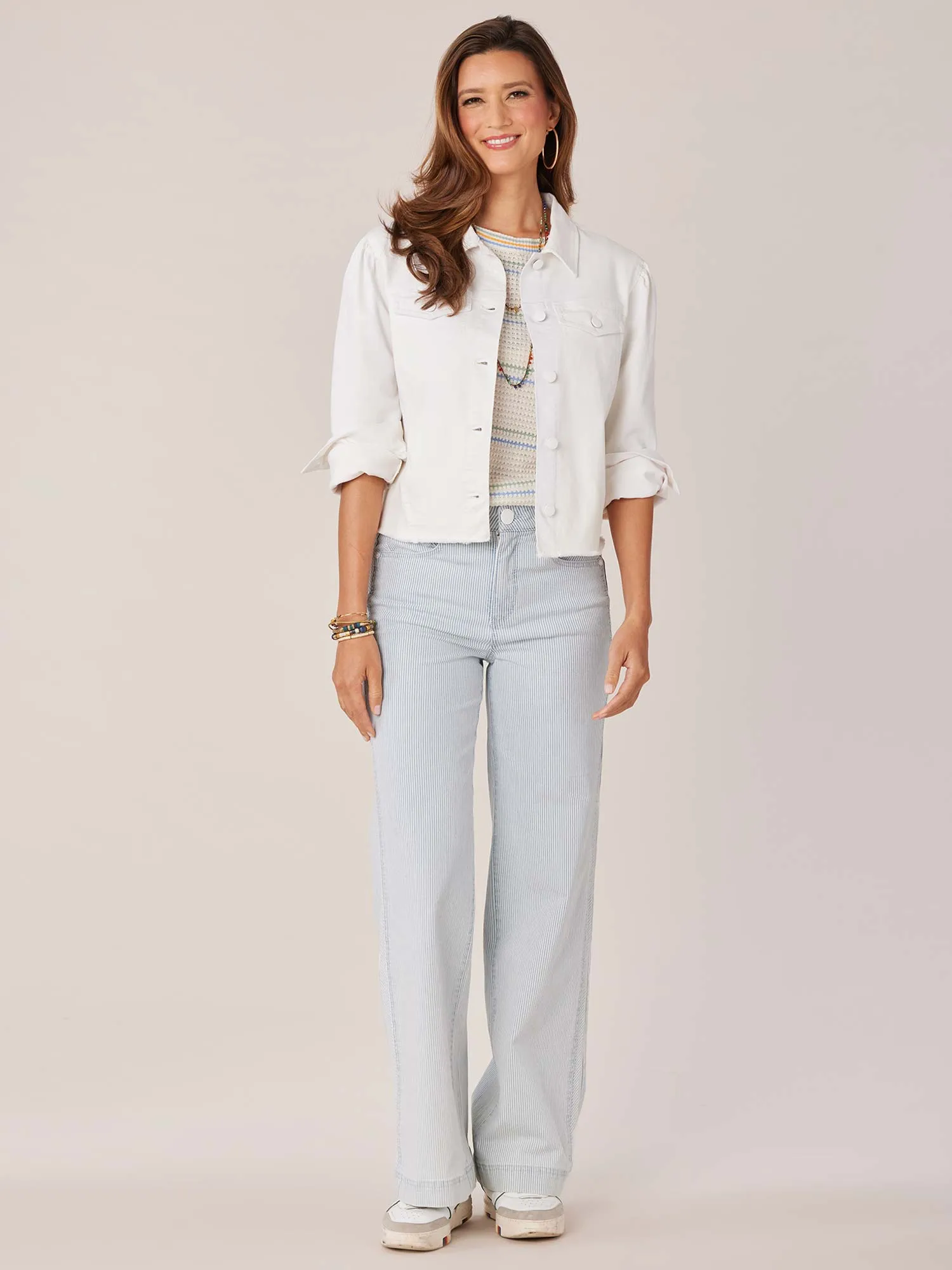 Puff Sleeve Button Front Fray Hem Denim Jacket,Women Clothing
