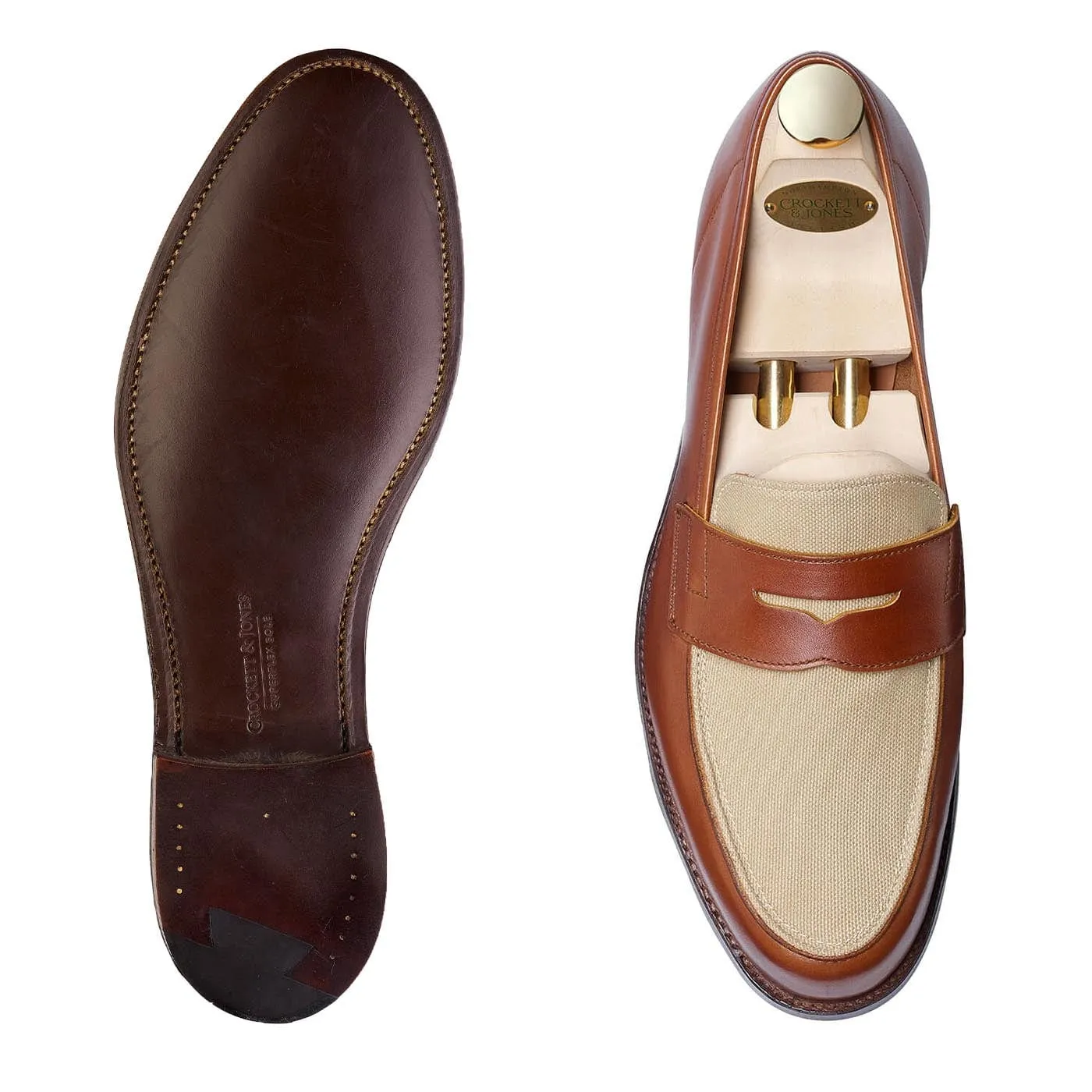 Richmond 2 Tan Burnished Calf & Stone Canvas,Men Loafers