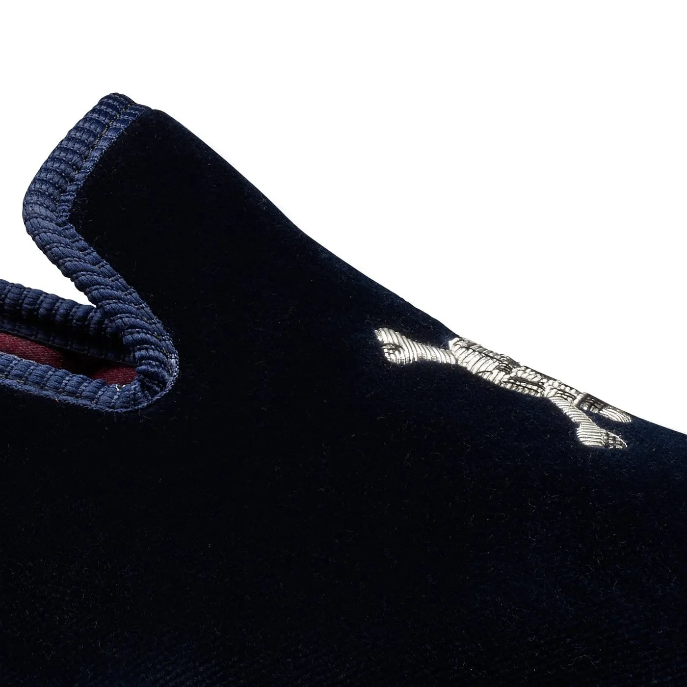 Skull & Crossbones Navy Velvet,Men Slippers