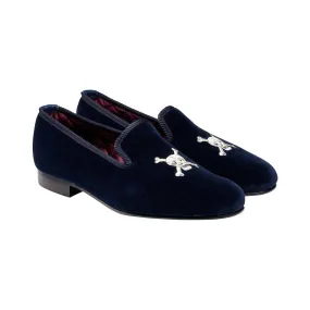 Skull & Crossbones Navy Velvet,Men Slippers
