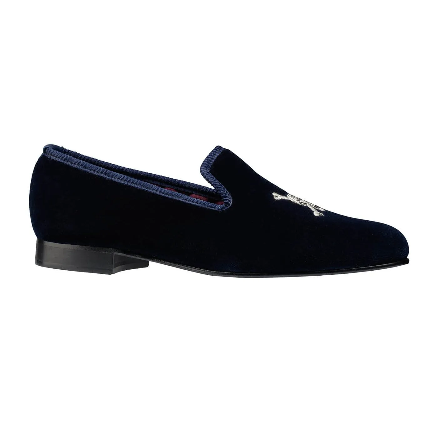 Skull & Crossbones Navy Velvet,Men Slippers