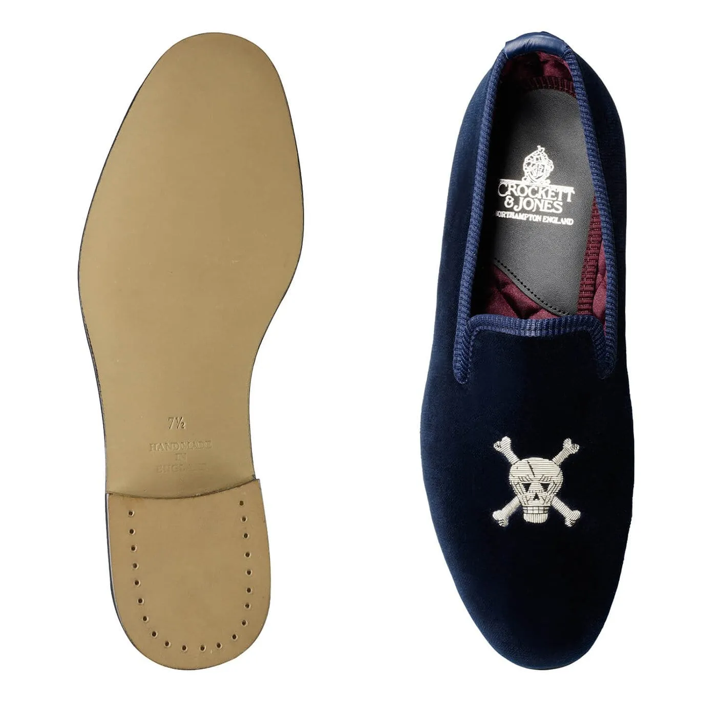 Skull & Crossbones Navy Velvet,Men Slippers