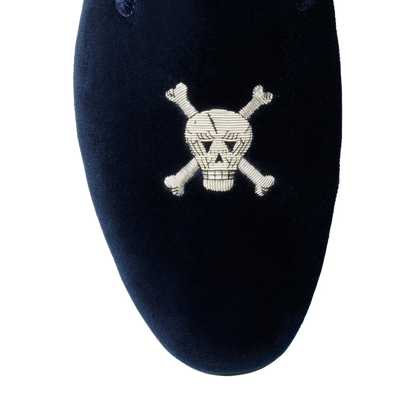Skull & Crossbones Navy Velvet,Men Slippers