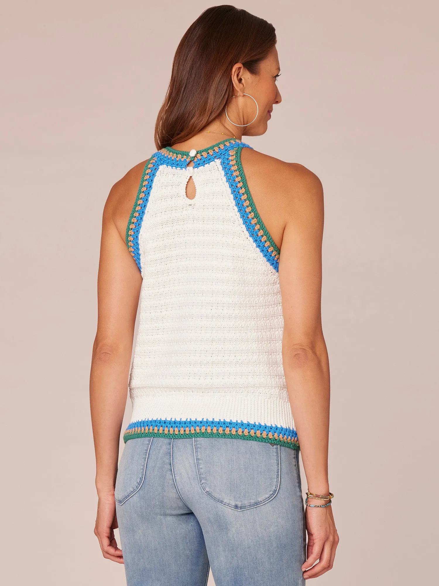 Sleeveless Crochet Round Neck Sweater Tank Top,Women Clothing