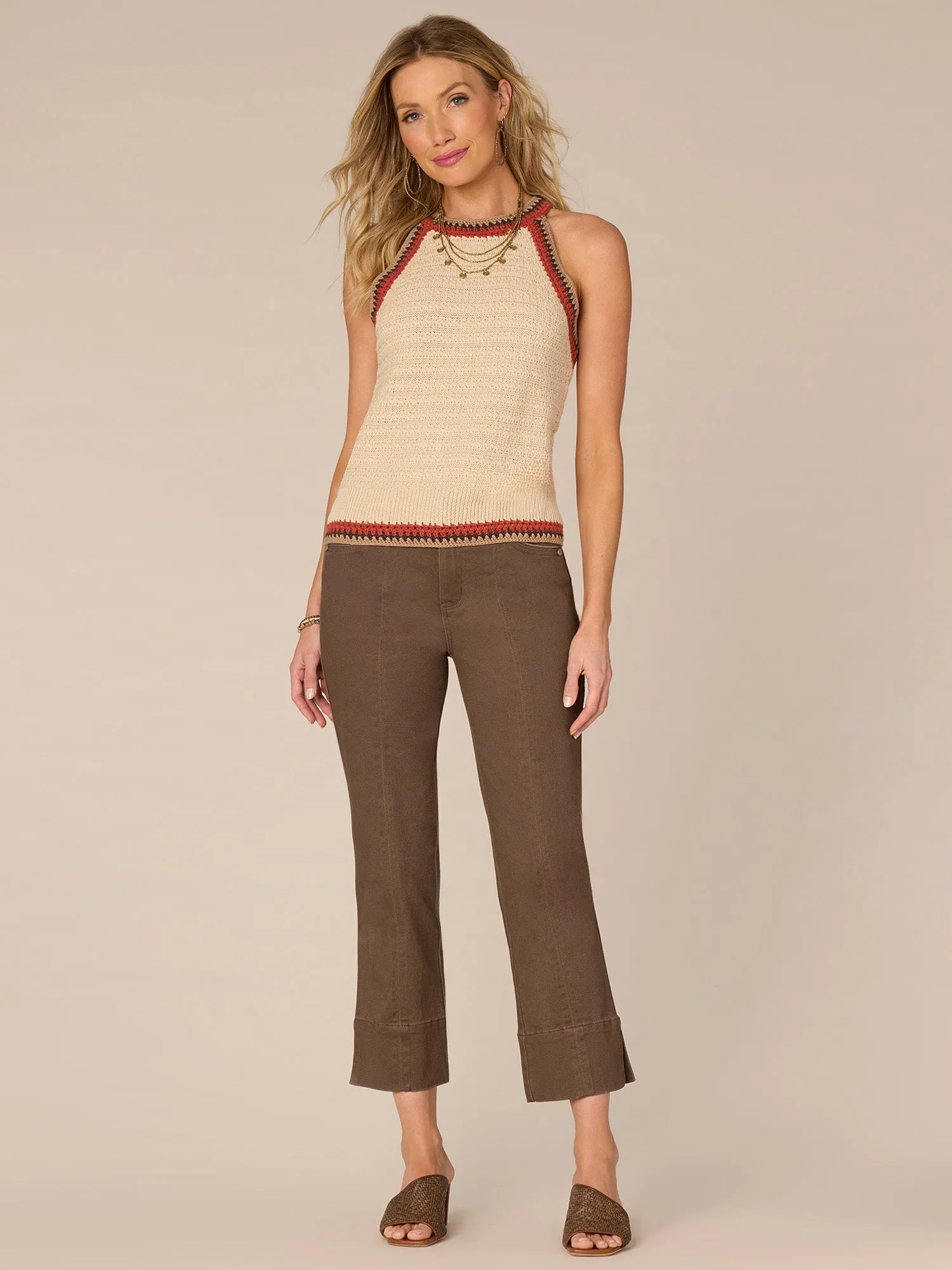 Sleeveless Crochet Round Neck Sweater Tank Top,Women Clothing