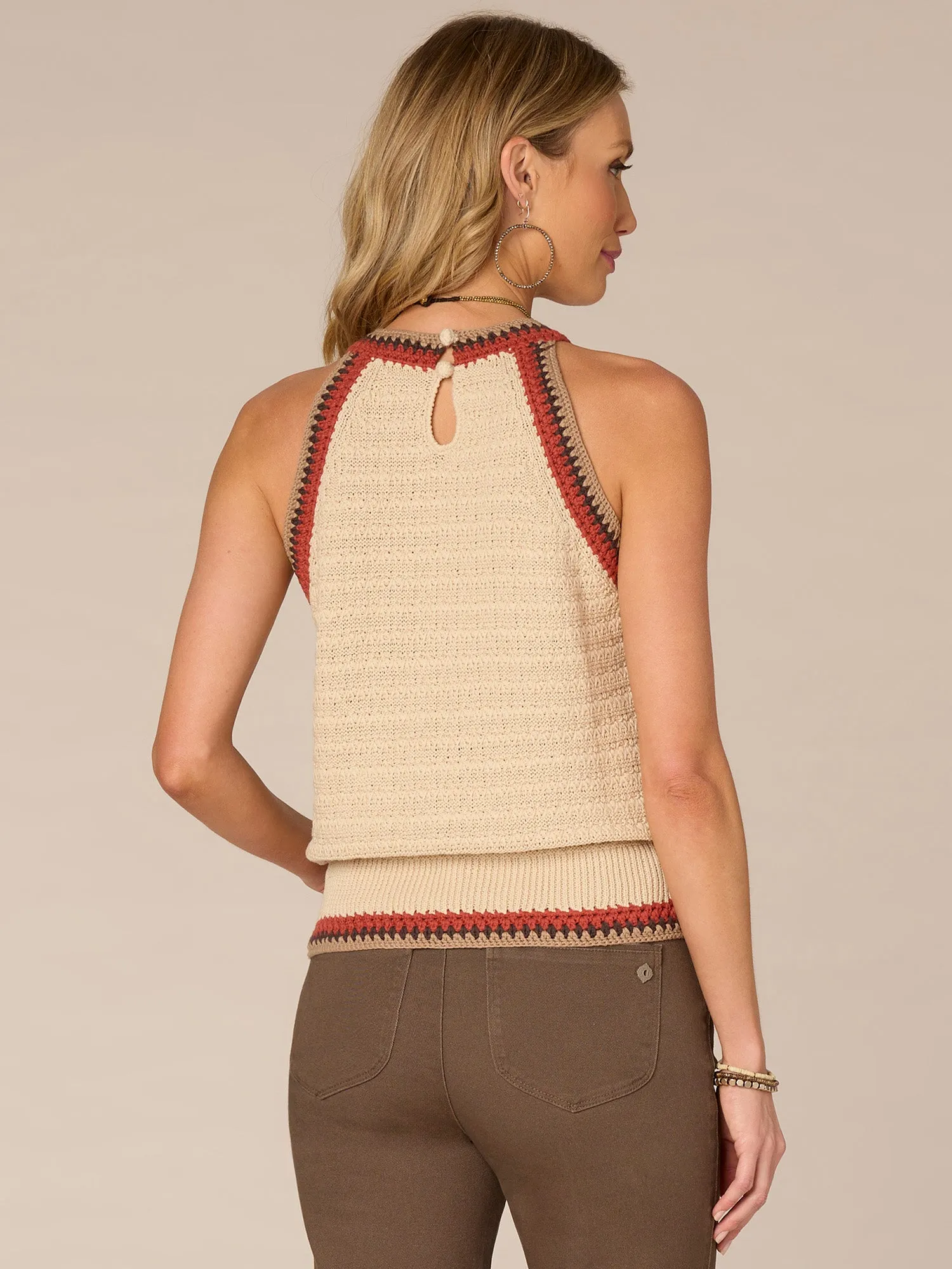 Sleeveless Crochet Round Neck Sweater Tank Top,Women Clothing