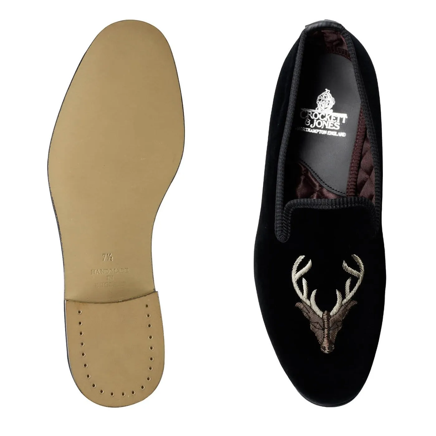 Stags Head Black Velvet,Men Slippers
