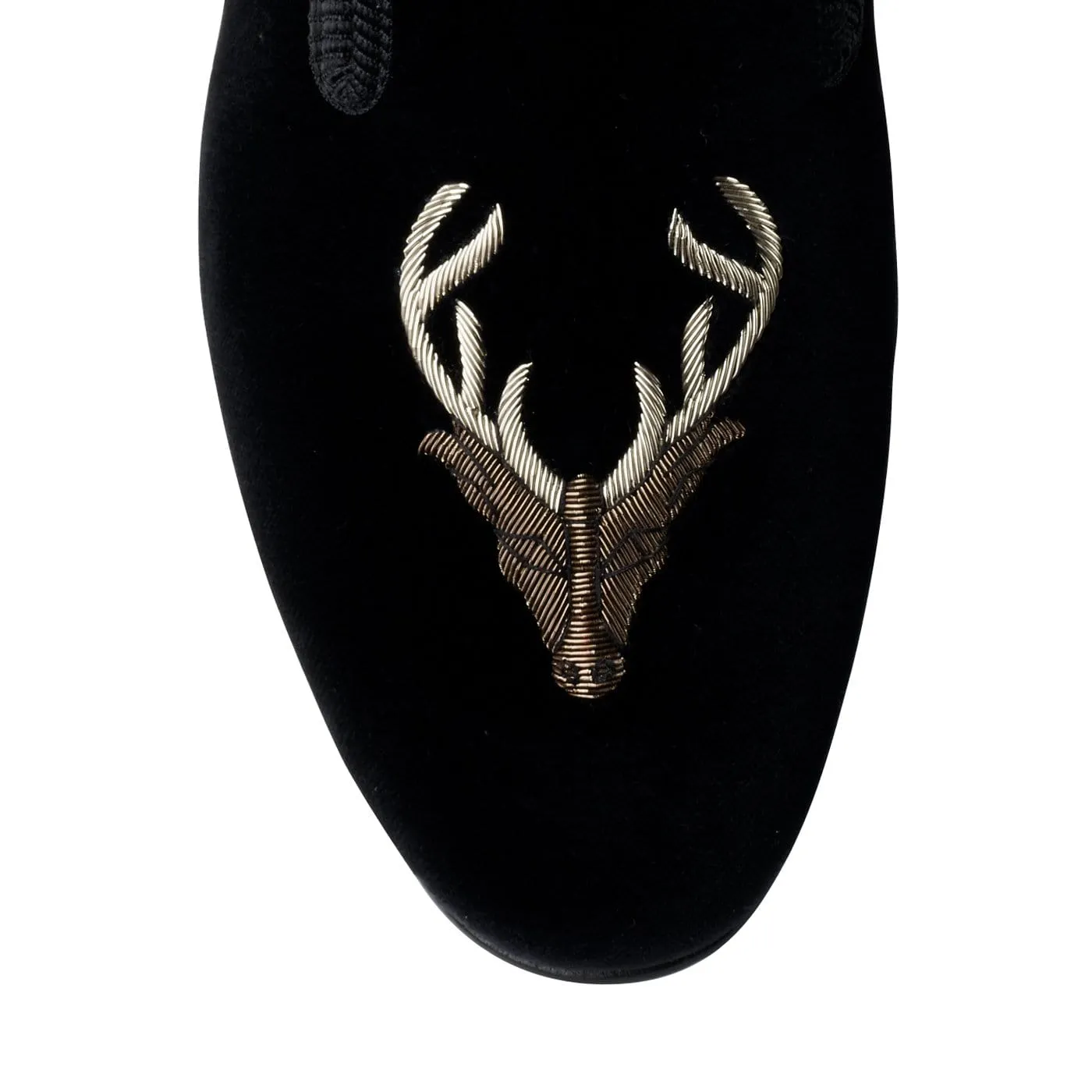 Stags Head Black Velvet,Men Slippers