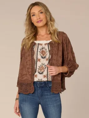 Three Quarter Blouson Sleeve Open Front Cropped Woven Jacket,Women Clothing