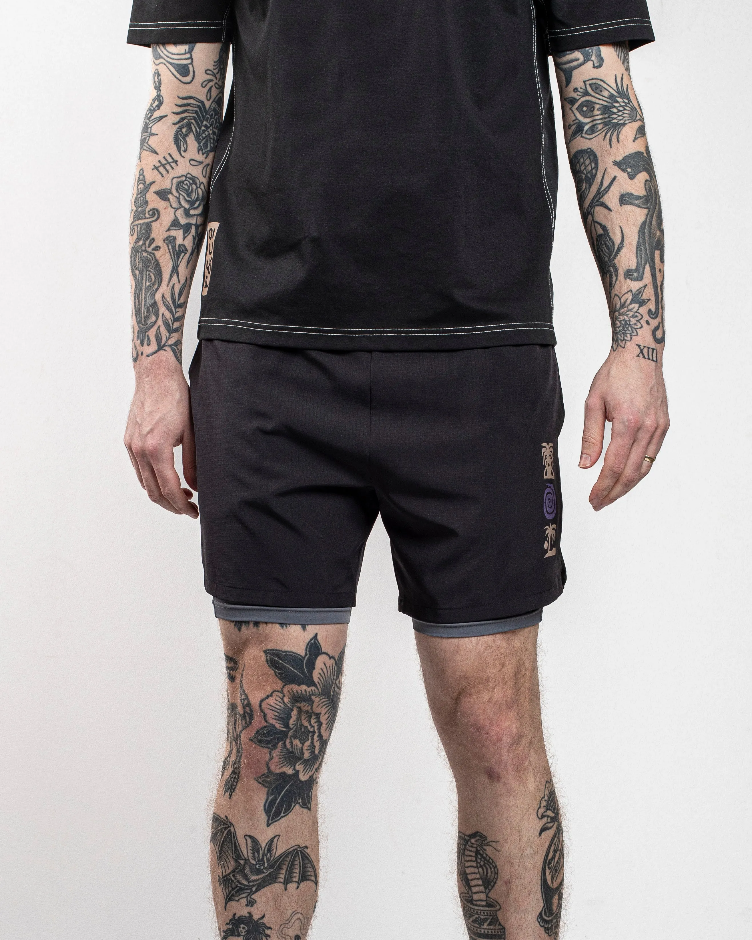 Tropics 2-in-1 Trail Short - Black & Slate,Men Shorts